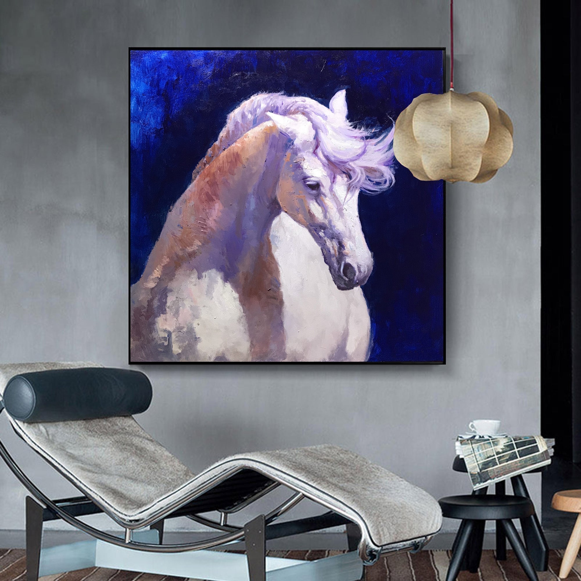 Lavender Mane White Horse Oil Painting
