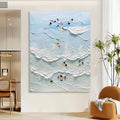 3D Textured Aerial Beach Painting Impasto Coastal