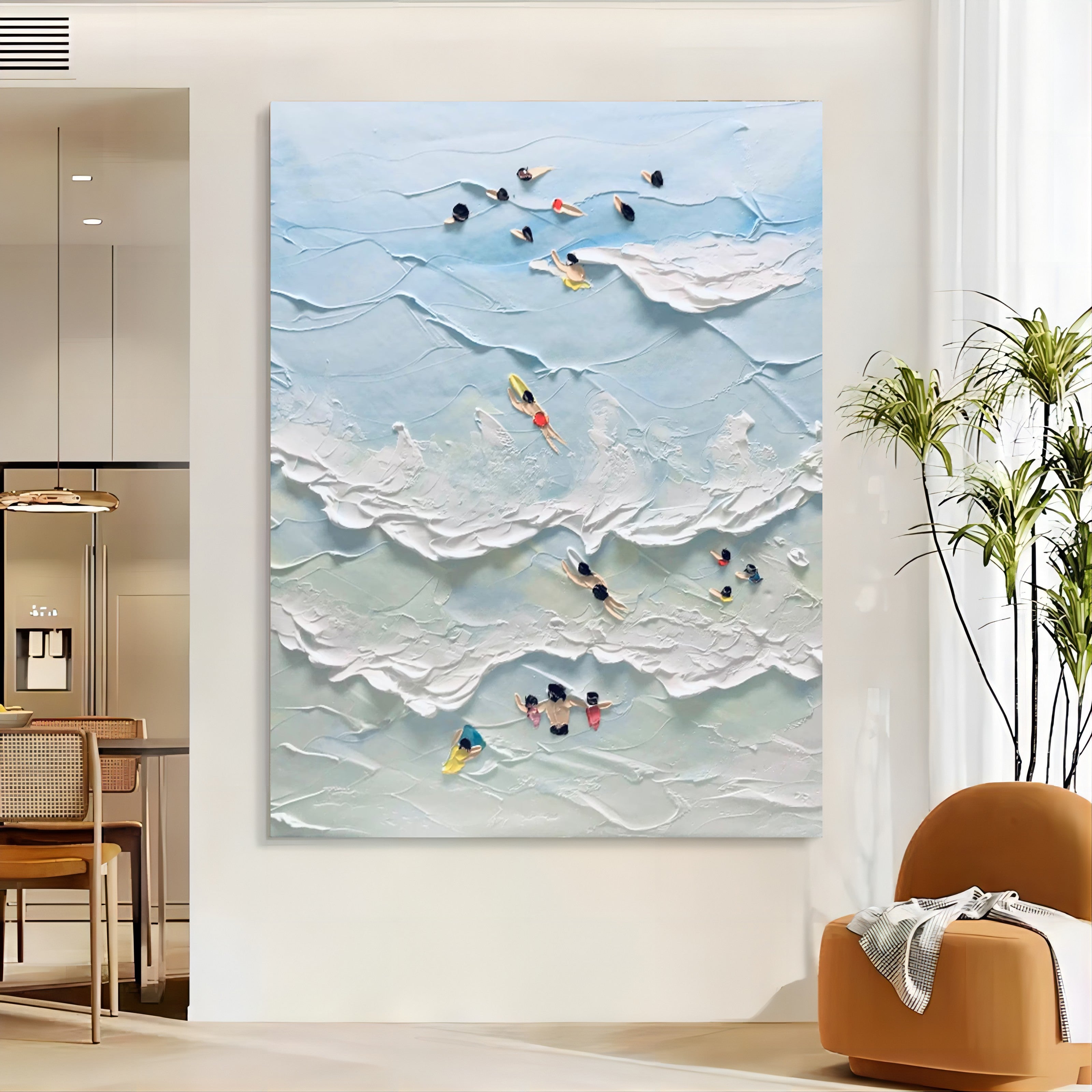 3D Textured Aerial Beach Painting Impasto Coastal