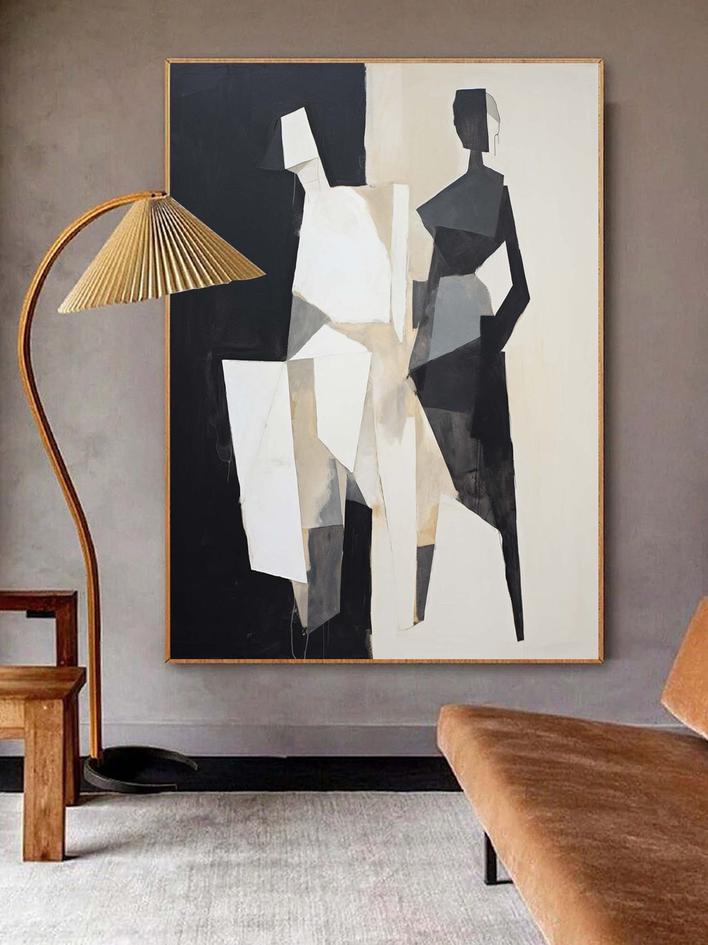 Geometric Figure Oil Painting Black White