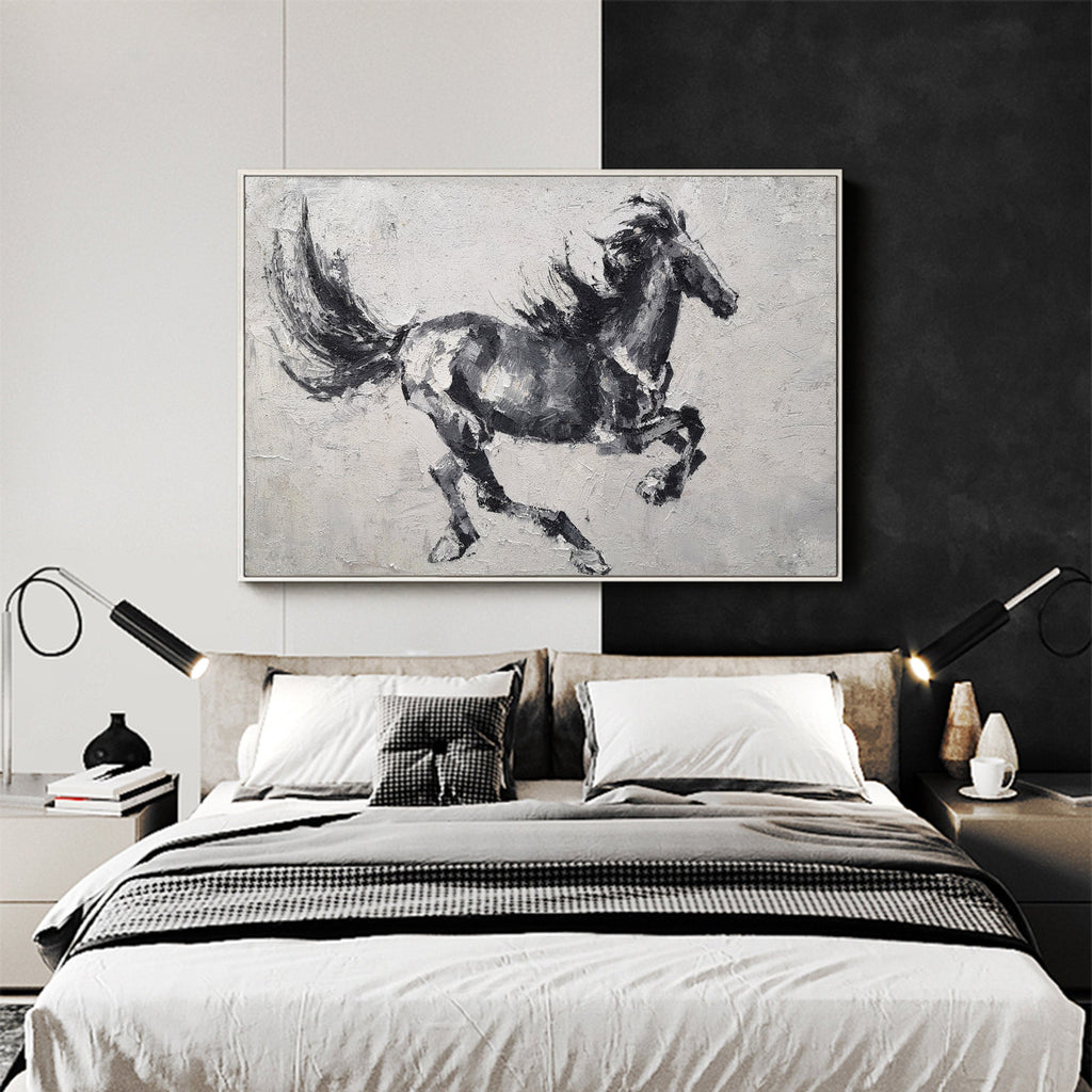 Monochrome Running Horse Oil Painting
