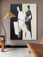 Geometric Figure Oil Painting Black White
