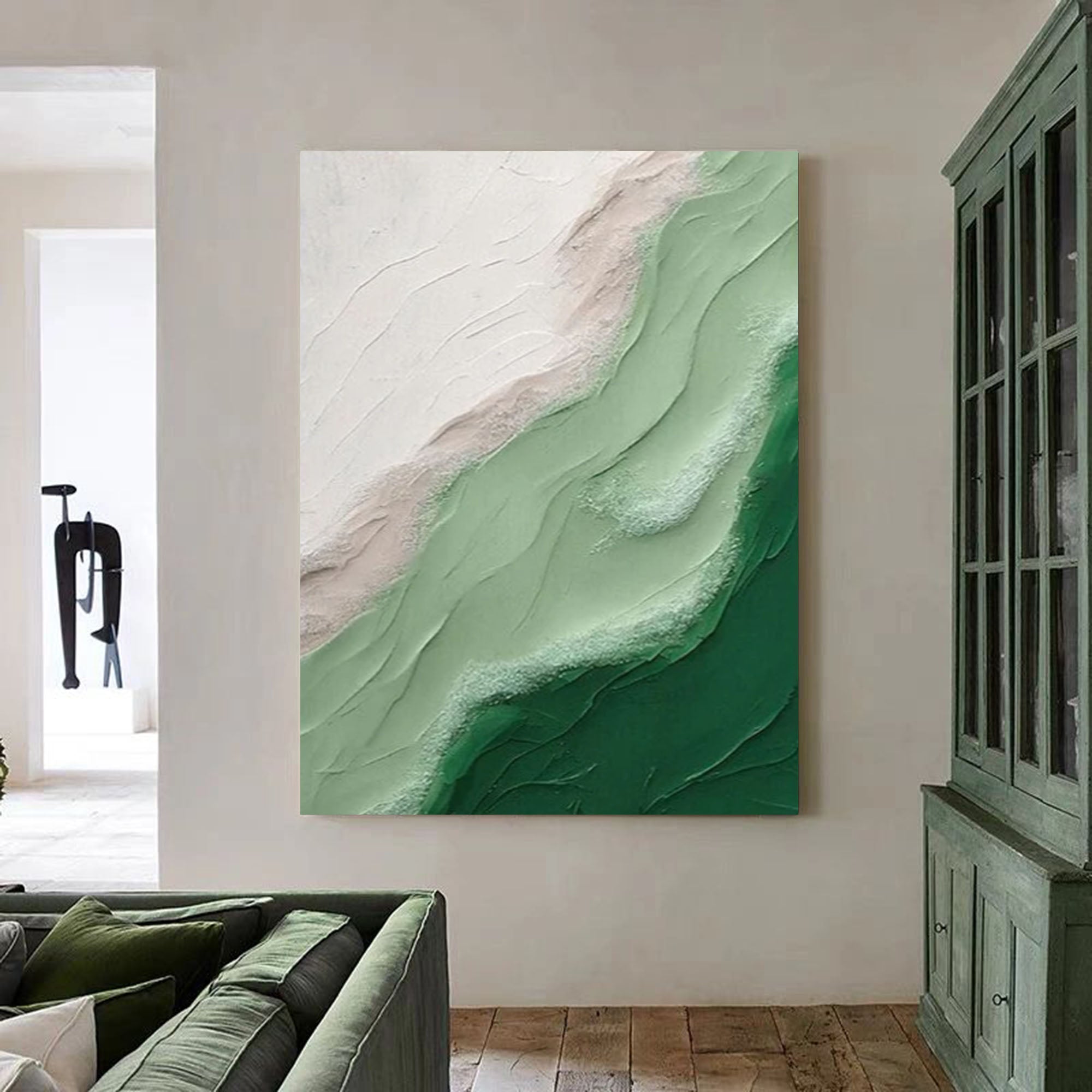 Textured Green Landscape Oil Painting 3D Wave