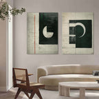 Tactile Two-Piece Geometric Oil Painting Black White