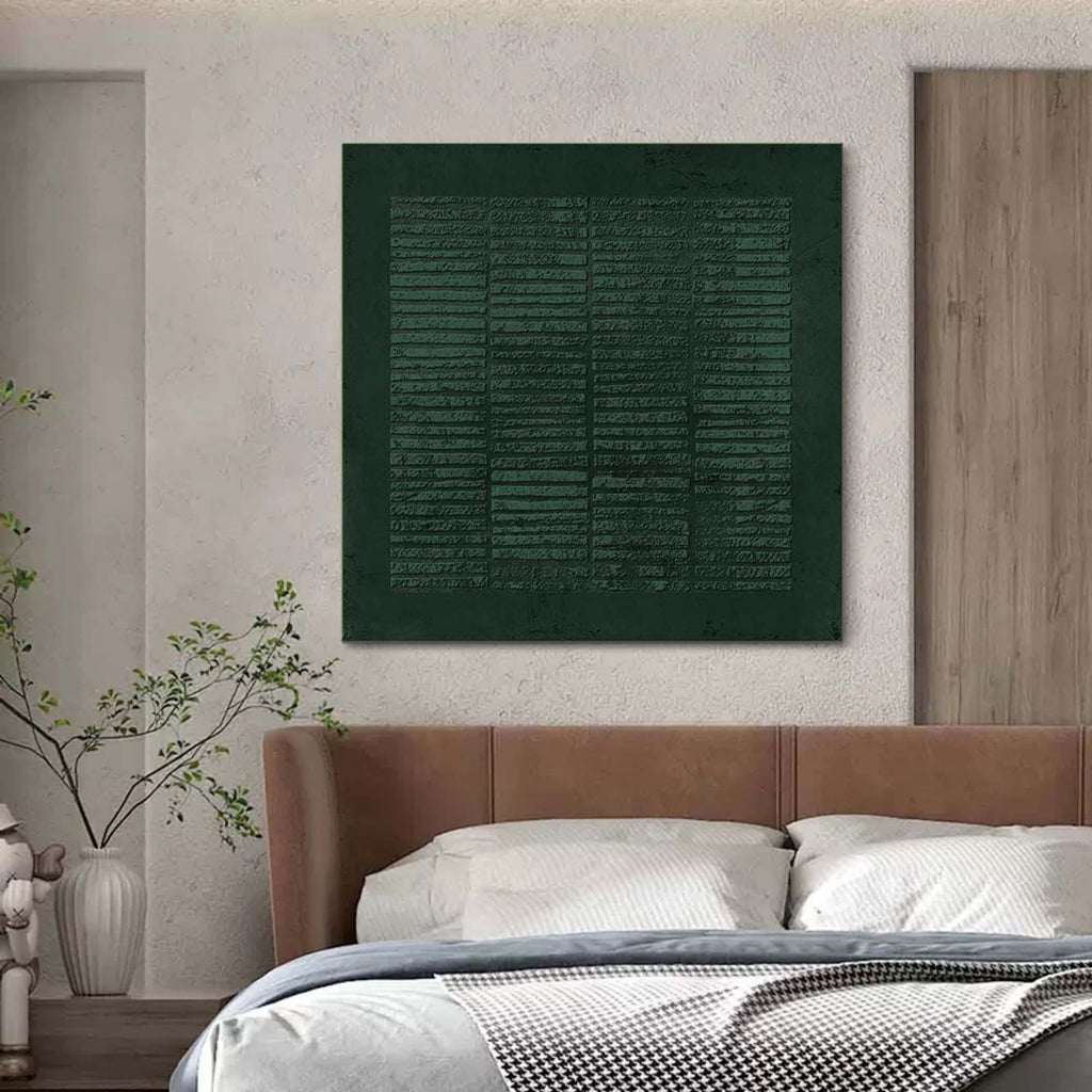 Deep Teal Textured Striped Abstract Oil Painting