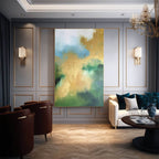 Luxury Gold Leaf Oil Painting Blue Green