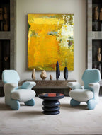 Vibrant Yellow Abstract Oil Painting Bold Impasto Texture