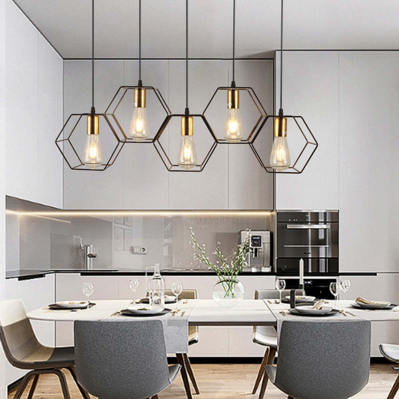 Arisha Rustic Farmhouse Geometry  3/5 Light Pendant Light, Black