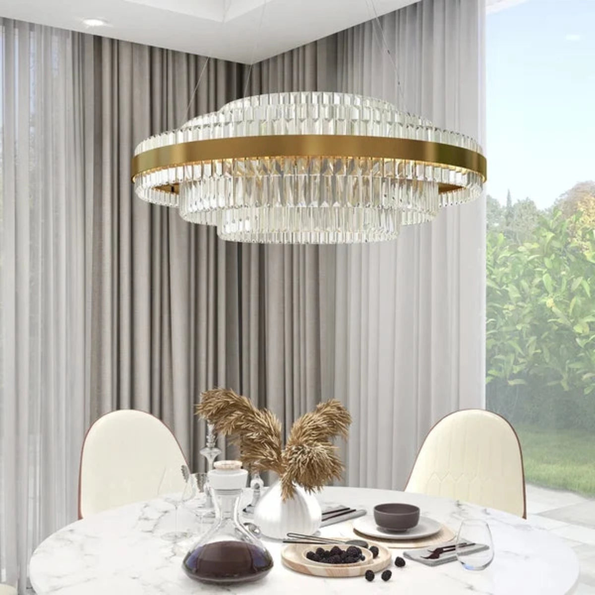 Kristy Modern Tiered Crystal LED Chandelier in Brass Living Room