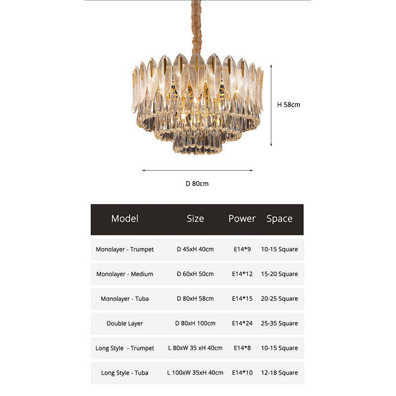 Arisha Luxury Feather Crystal Chandelier, Living Room