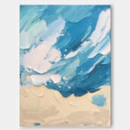 Textured Coastal Impasto Oil Painting Blue Wave Beach