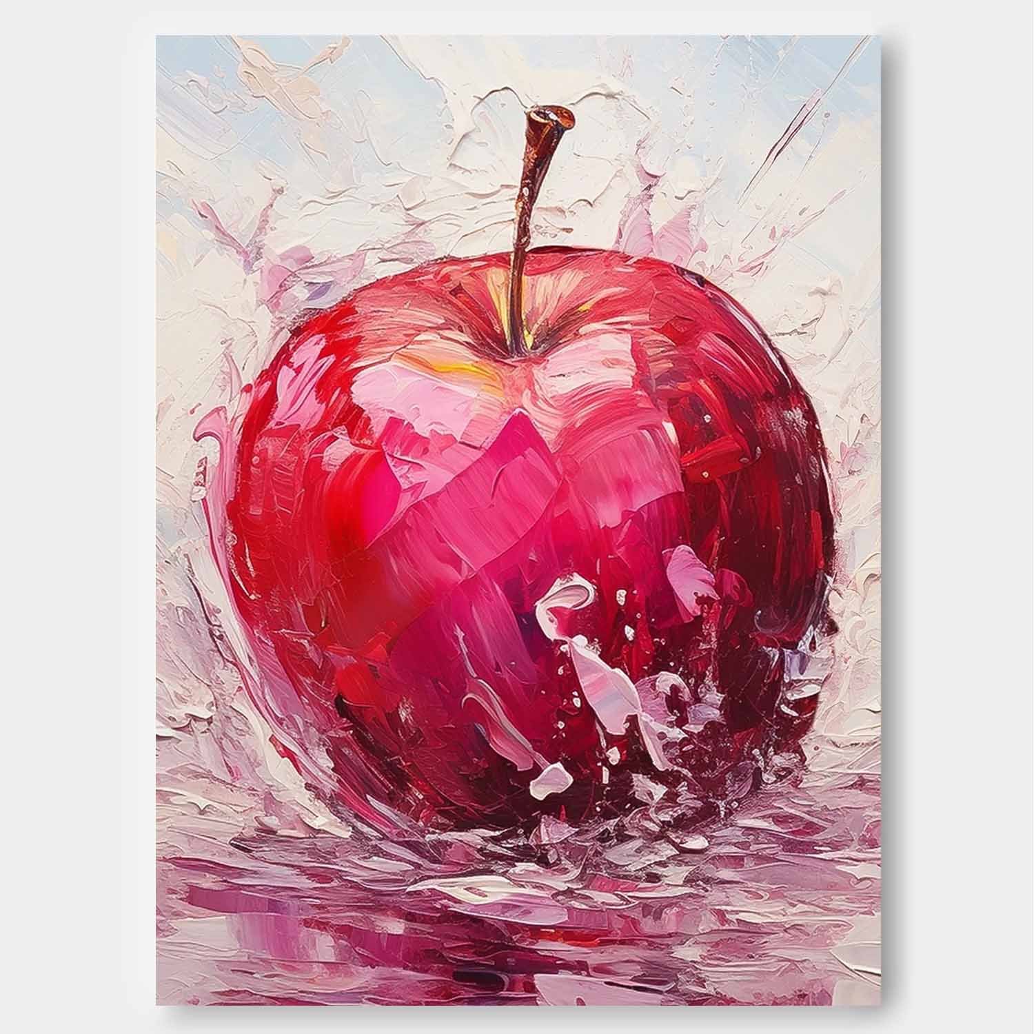 Impasto Apple Painting Vibrant Red Wall Art