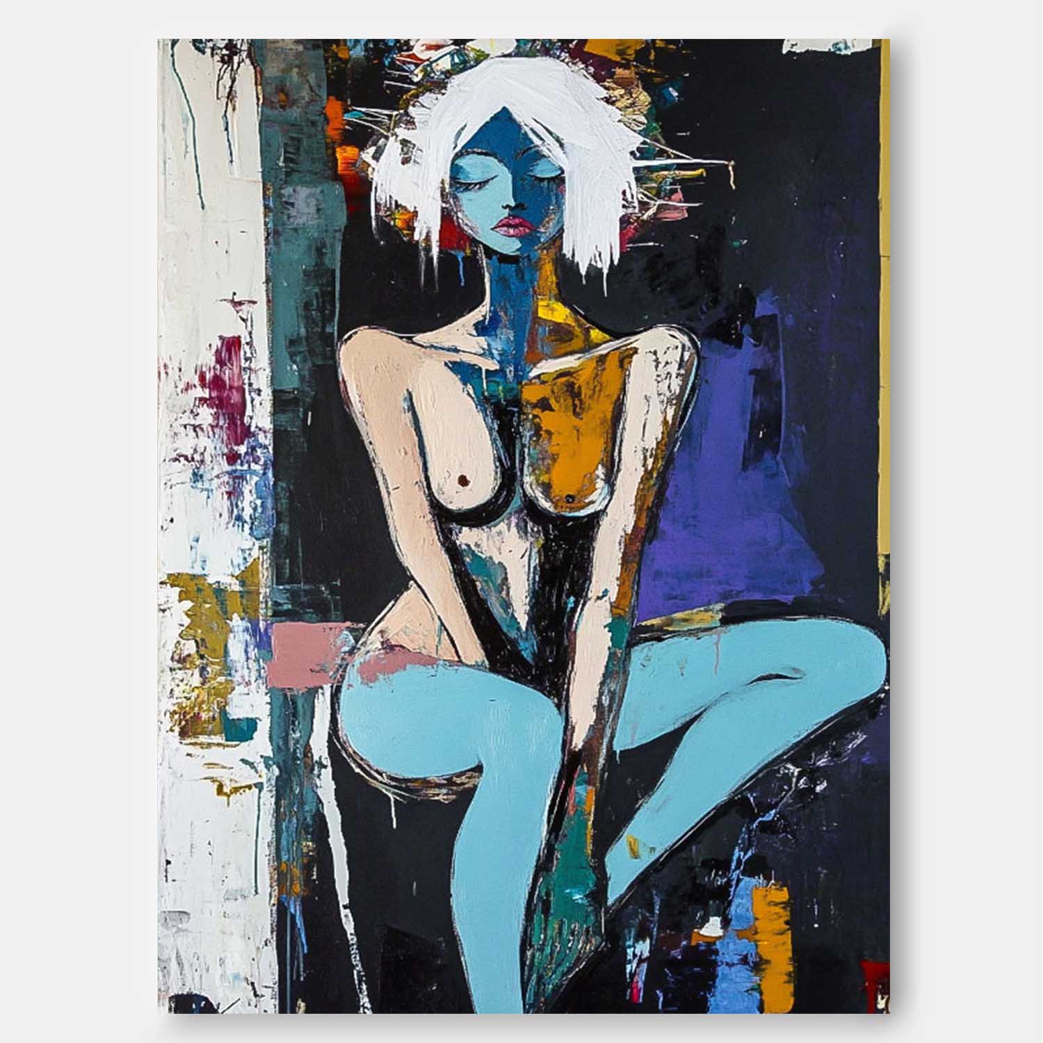 Neo-Expressionist Seated Figure Oil Painting