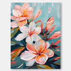 Tropical Plumeria Floral Oil Painting Soft Teal