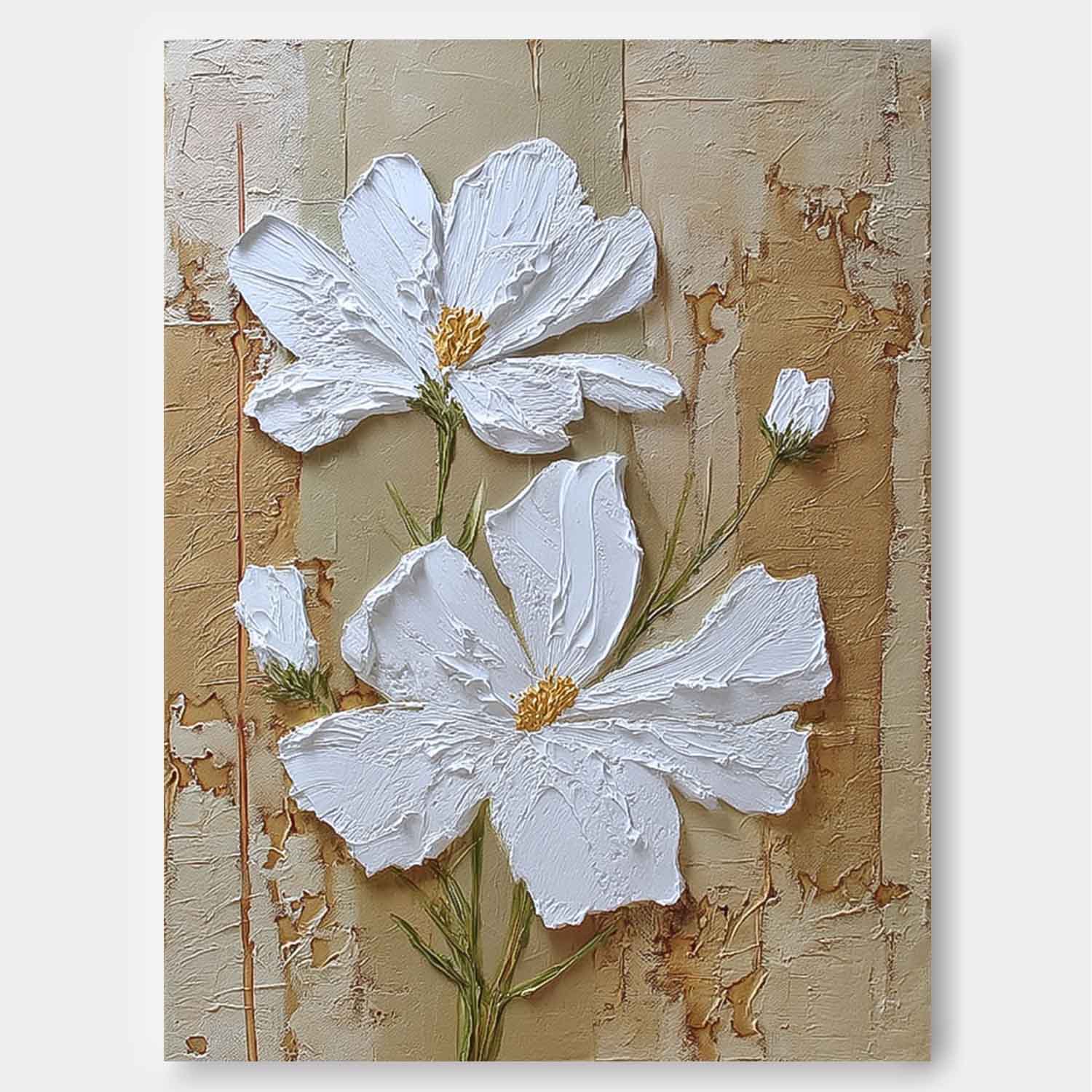 3D Impasto Floral Oil Painting Textured Wall Art