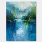 Wall Art Abstract Blue Green Lake Mountain