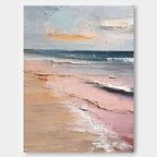 3D Pink Beach Oil Painting Coastal Landscape