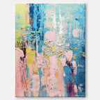 Vibrant Impasto Oil Painting Blue Pink Yellow