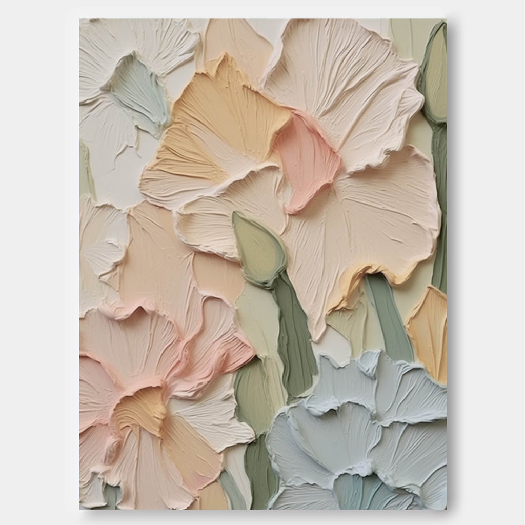 Sculptural Floral Painting Soft Pastels Textured