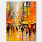 Impasto Cityscape Painting Vibrant Orange & Yellow
