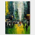 Impasto Urban Landscape Painting Vibrant Green