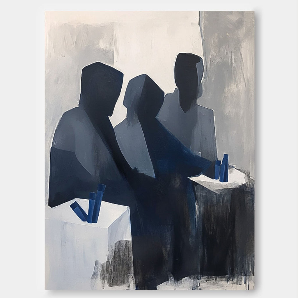 Group Of Figures Monochrome Oil Painting