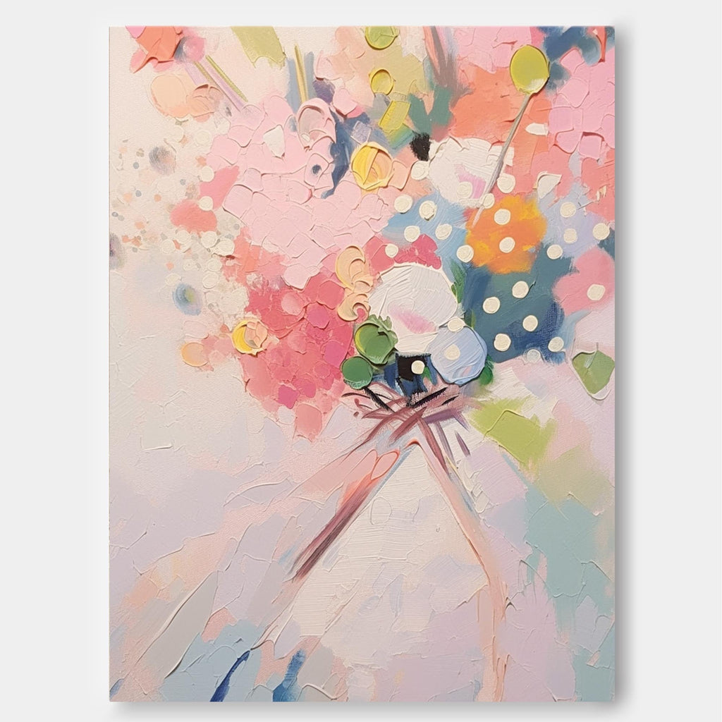 Impasto Textured Floral Bouquet Painting Soft Pink