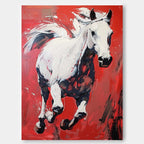 Dynamic White Horse Oil Painting Fiery Red