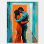 Impressionist Embrace in Doorway Painting Romantic