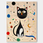 Surrealist Cat Painting Playful Black White