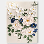 3D Impasto Floral Bouquet Painting White Blue