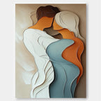 Intimate Couple Embrace Textured Oil Painting