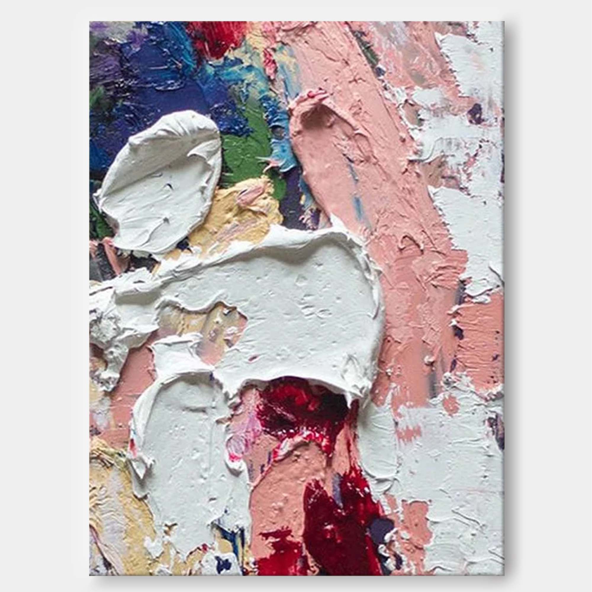 Thick Impasto White Pink Red Abstract Oil Painting