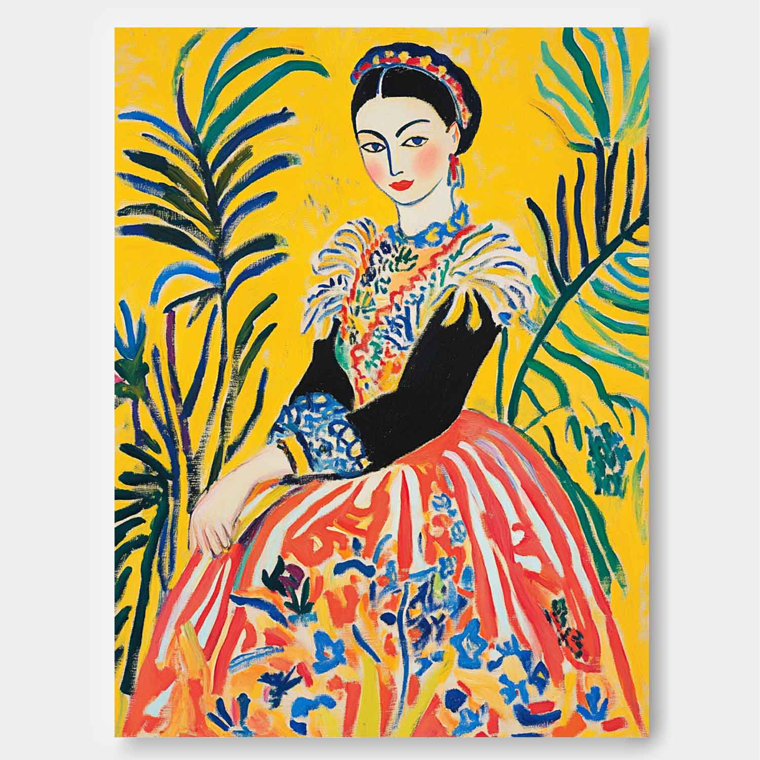 Fauvist Portrait Painting Vibrant Yellow Orange