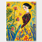 Fauvist Portrait Painting Vibrant Yellow Floral