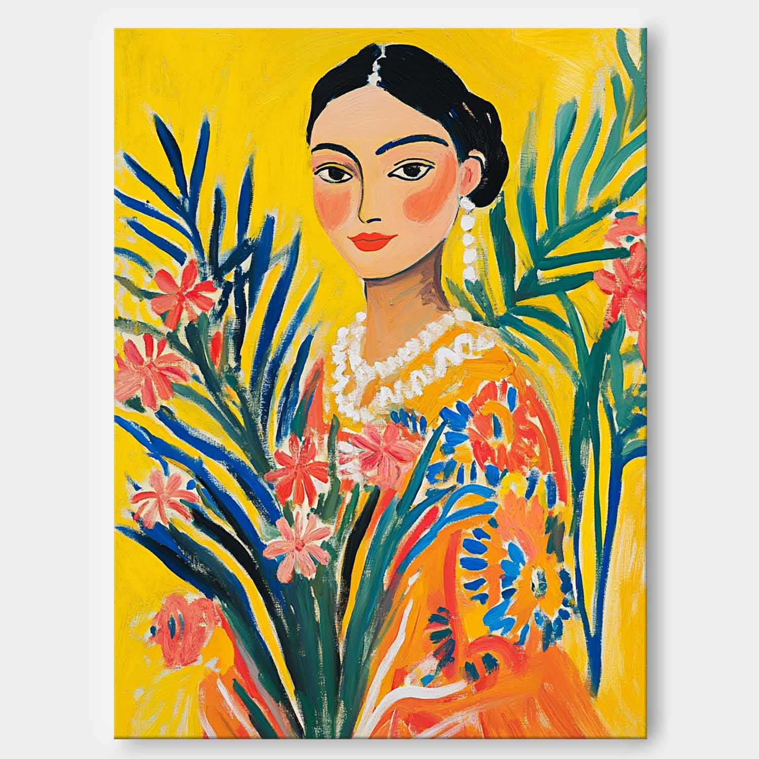 Fauvist Portrait Painting Vibrant Yellow Tropical