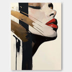 Minimalist Golden Accent Woman Portrait Oil Painting