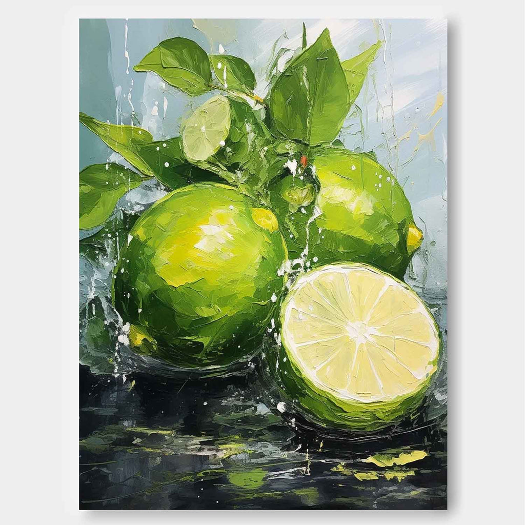 Impasto Lime Painting Vibrant Green Modern Wall Art
