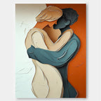 Romantic Couple Embrace Textured Oil Painting