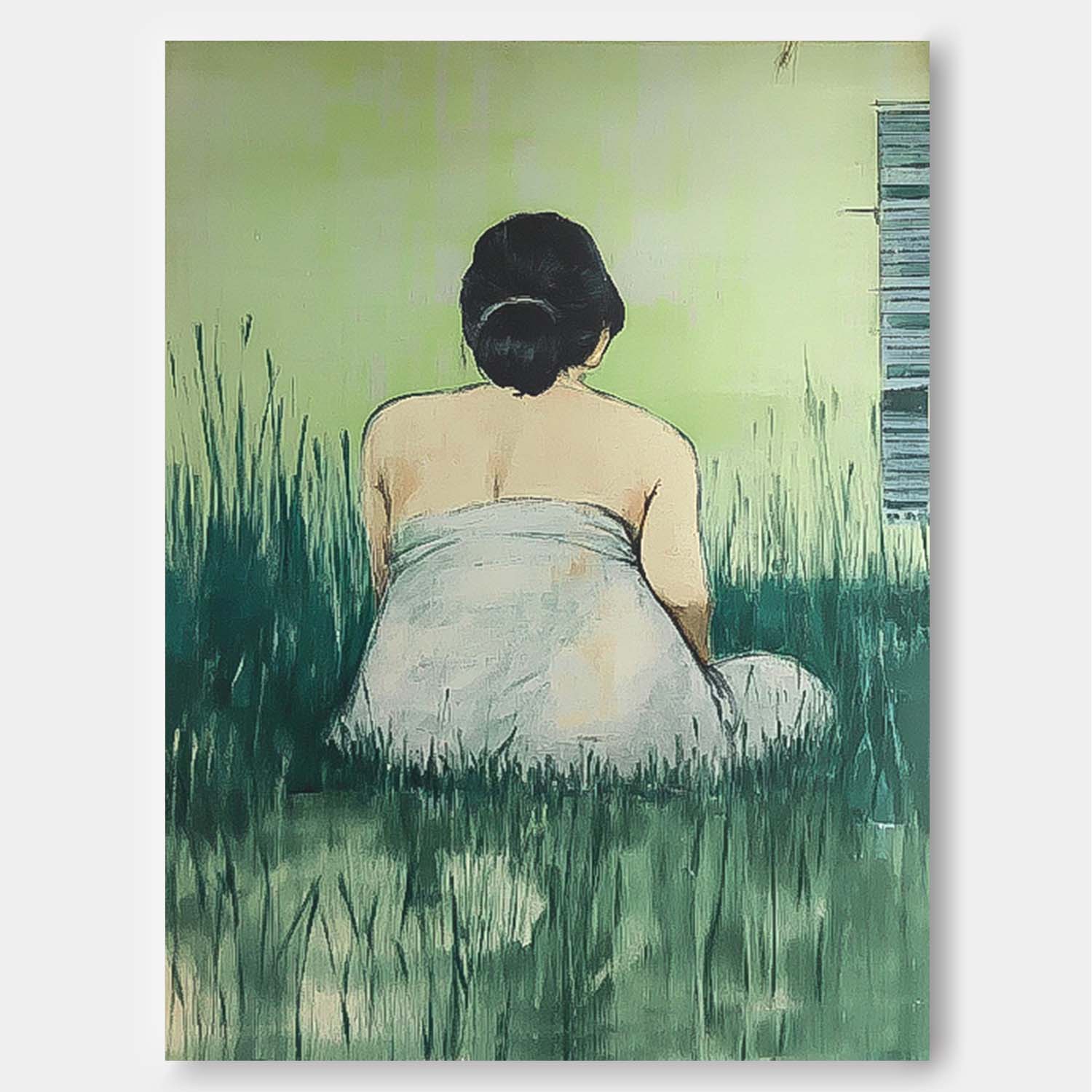 Serene Woman in Grass Minimalist Wall Decor