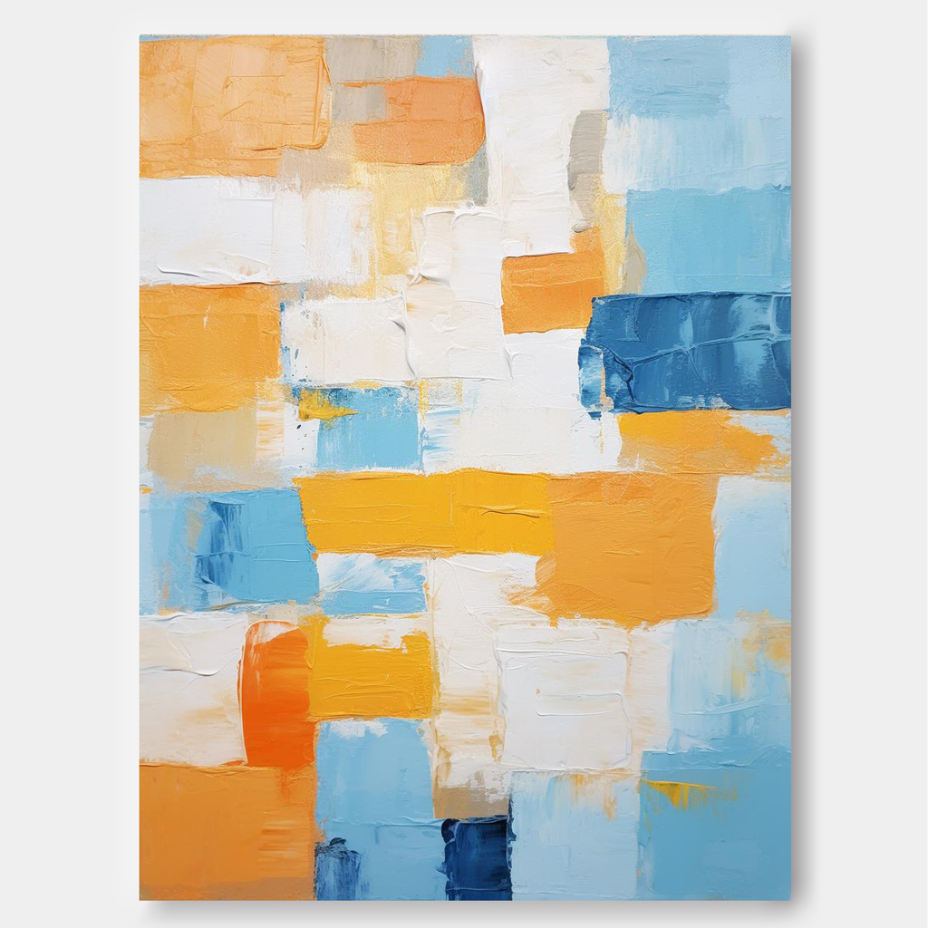 Geometric Color Block Painting Blue Orange