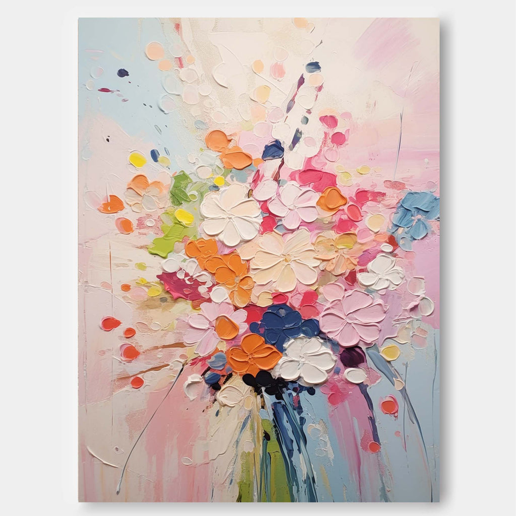 3D Textured Floral Impasto Painting Vibrant Pastels