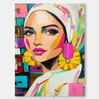 Vibrant Modern Woman Portrait Headwrap Oil Painting