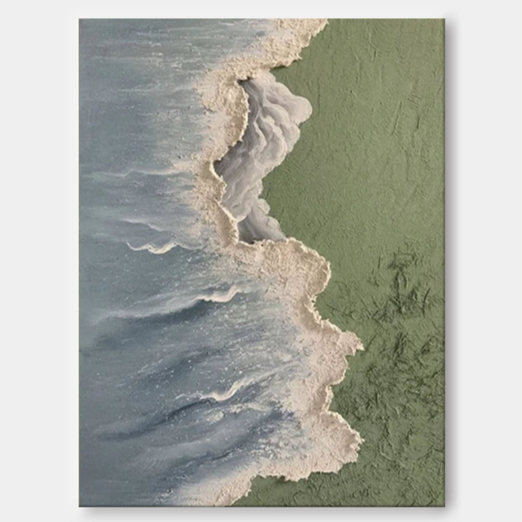 Textured Coastal Minimalist Art Blue Wave Green