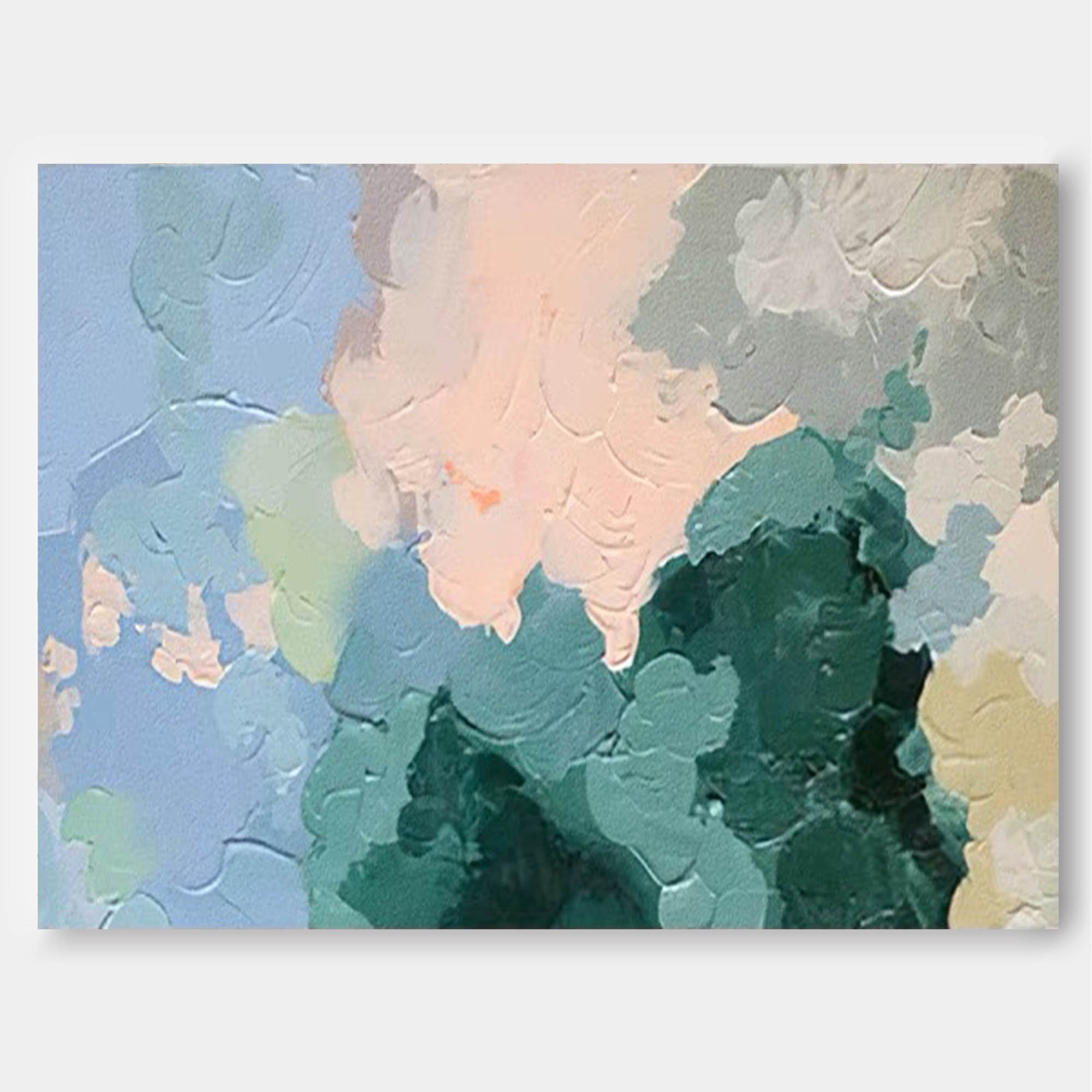 Soft Pastel Impasto Oil Painting Blue Green Peach