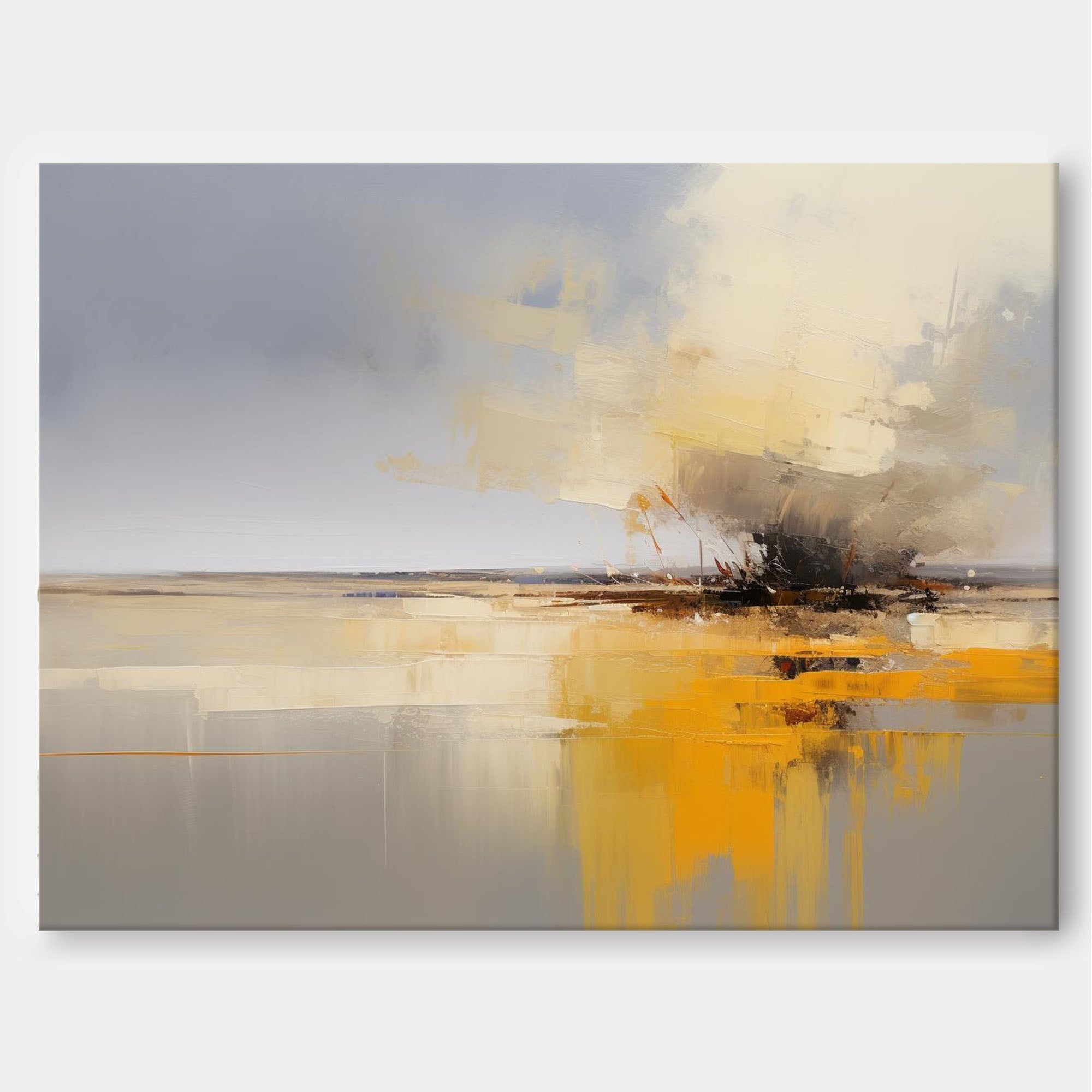 Abstract Seascape Oil Painting Grey Yellow Reflective