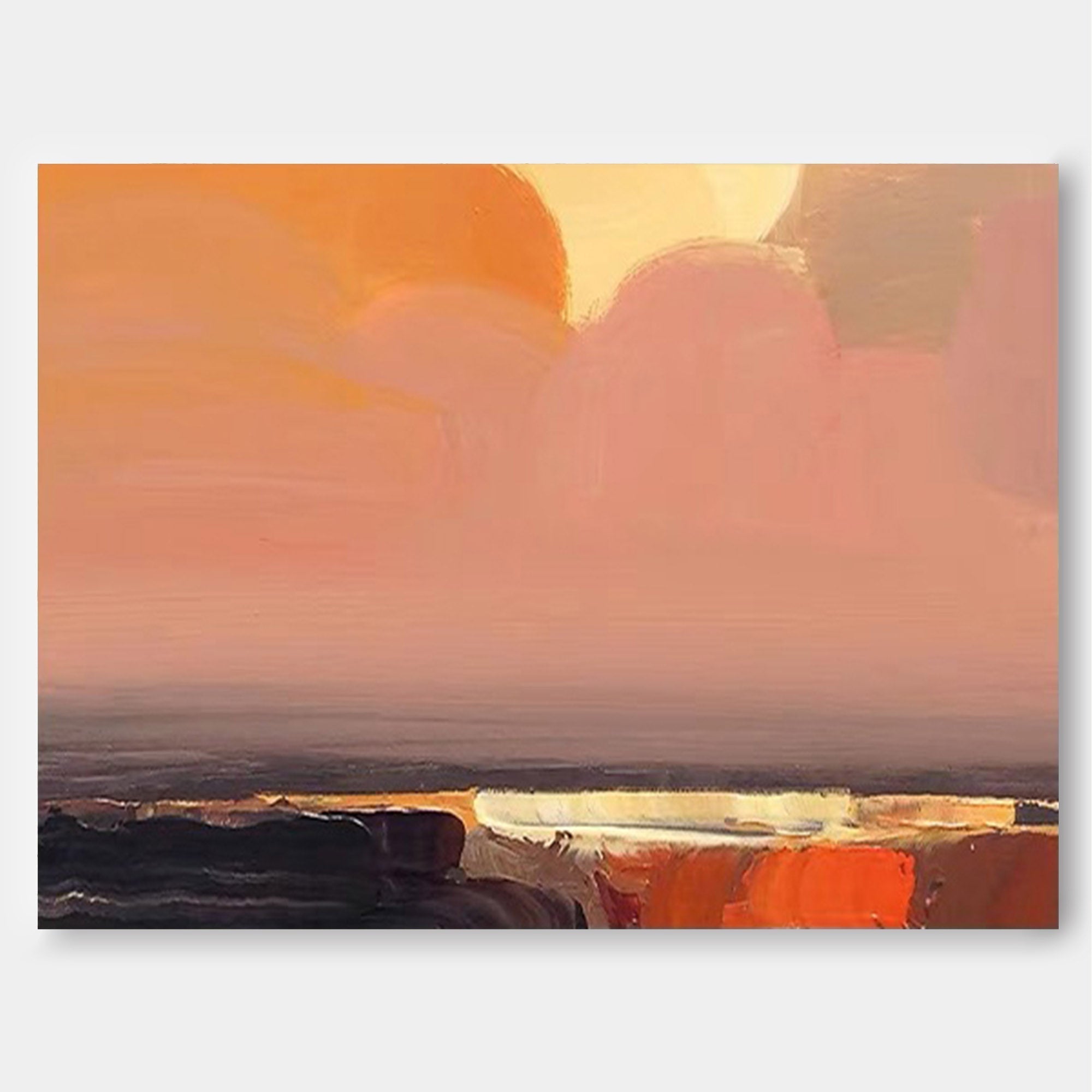 Serene Coastal Sunset Oil Painting Soft Pastel