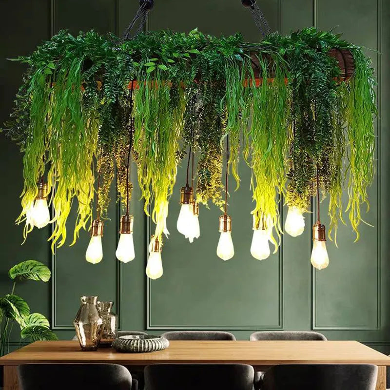 Ritta Natural Decorative Rectangular Plant Metal Pendant Light Green