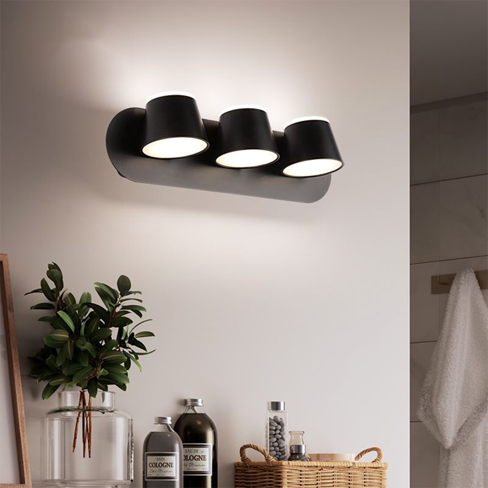 Arisha Modern Cylindrical Metal Mirror Front Wall Lamp, Black