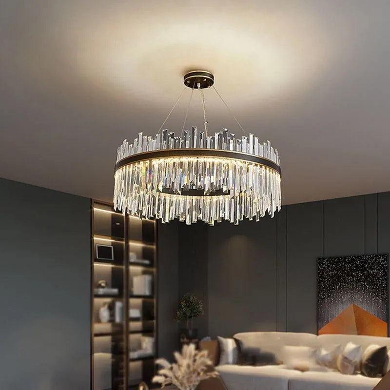 Kristy Modern Crystal Ring Chandelier Black&Gold